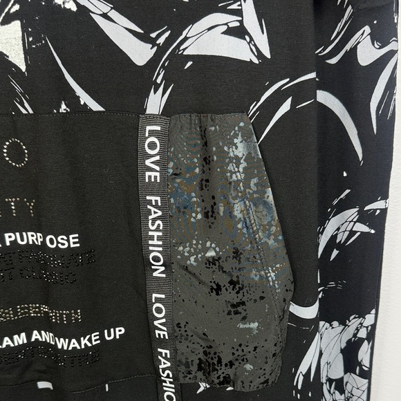 Tricotto Black Gray White Graphic Words Short Sleeve Oversized Tunic Dress - Picture 6 of 15